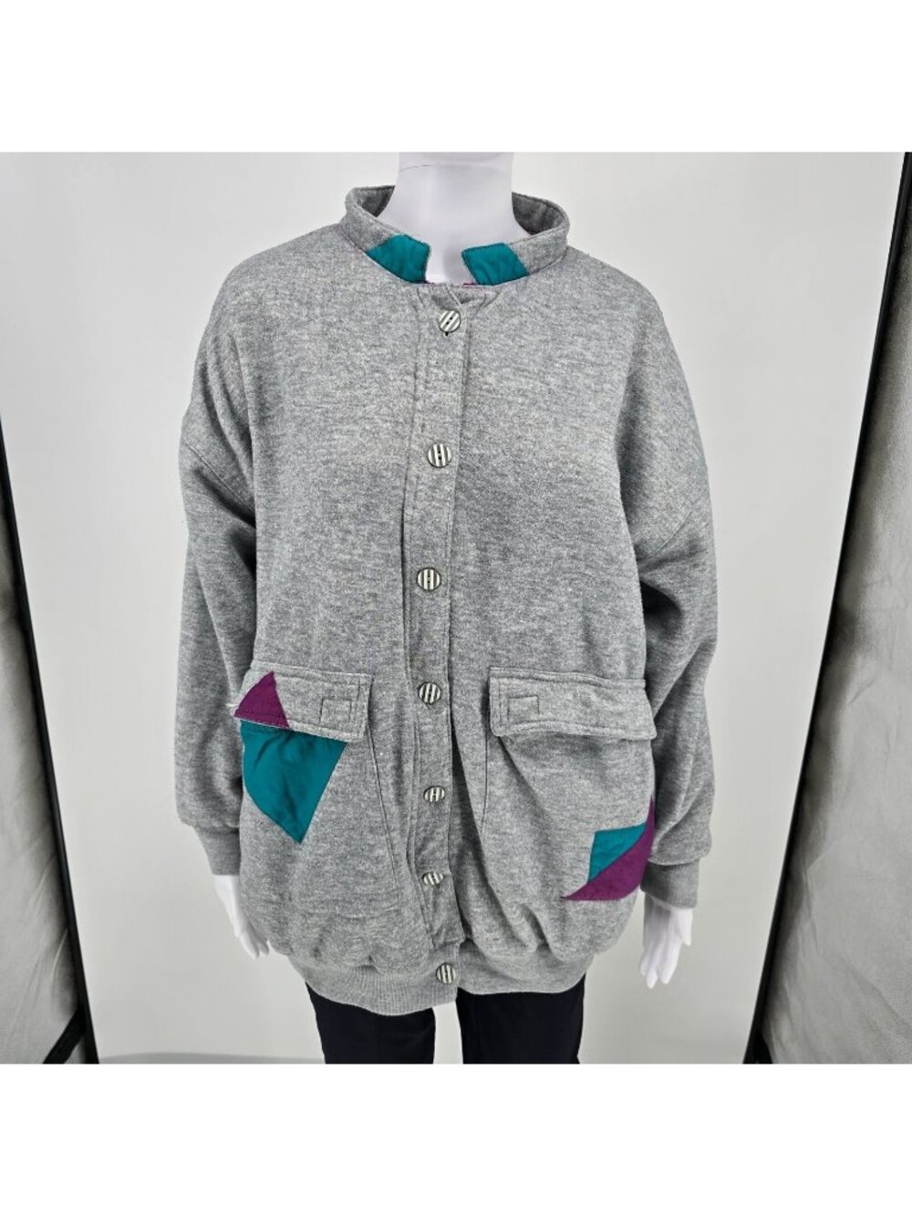 Vintage 80s/90s "be in the current seen" Geometric Gray Oversized Jacket (OSFA)